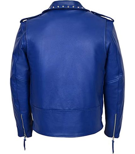Men MBF Stud Brando Blue Cowhide Leather Jacket 1