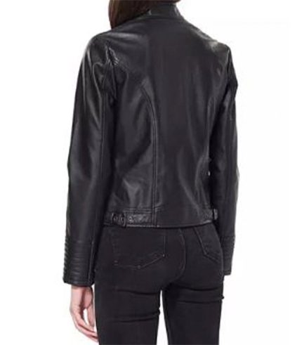 Women Biker Style Black Leather Jacket 1