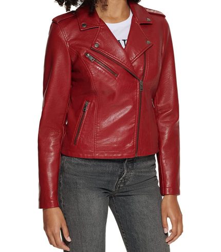Women Faux Leather Asymmetrical Motorcycle Jacket