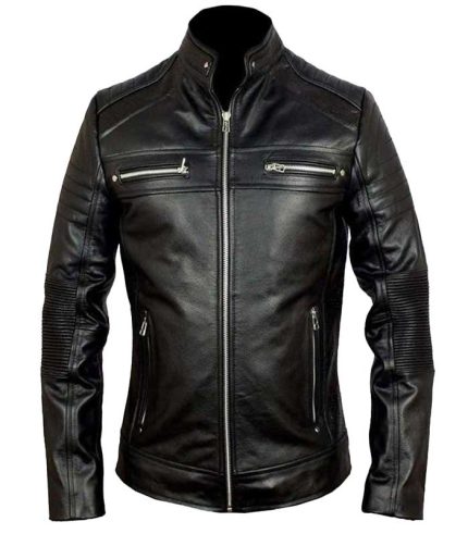 Men Cafe Racer Black Biker Leather Jacket