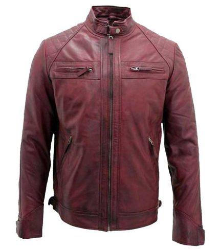 Men Cafe Racer Burgundy Leather Jacket