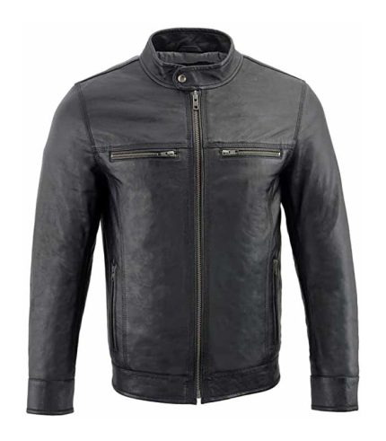 Men Classic Black Moto Leather Jacket