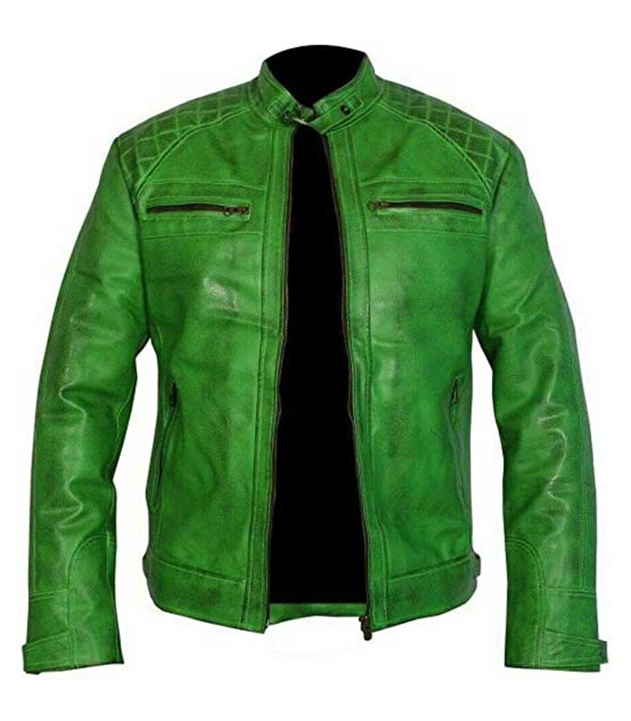 Men Green Vintage Retro Style Motorcycle Jacket