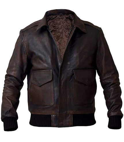 Men Pilot A2 Bomber Aviator Military Brown Leather Jacket