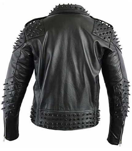 Men Sheepskin Black Metal Studded Jacket 1
