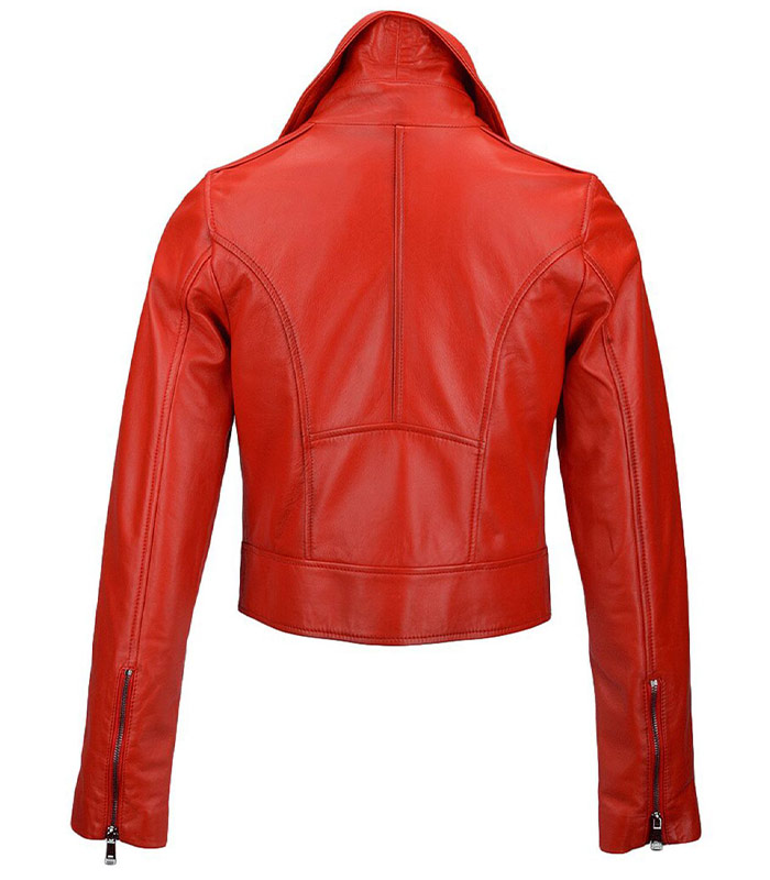 Women Classic Red Short Slim Fit Biker Jacket 1