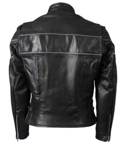 Men Reflective Piping Black Leather Jacket 1