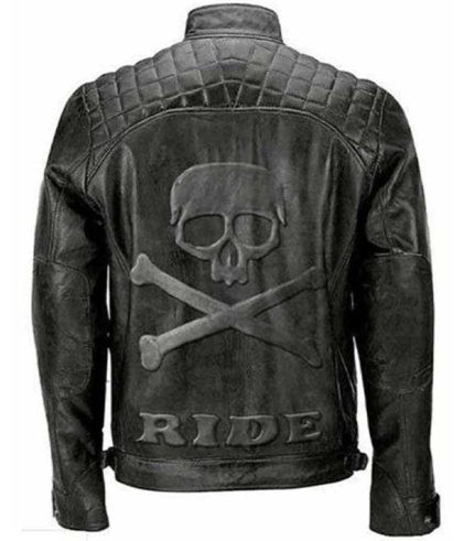 Men Skull Rider Distressed Black Leather Jacket 1