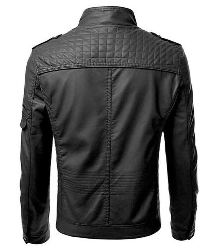 Men Slim Fit Black Biker Leather Jacket 1
