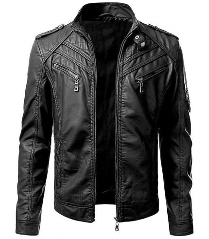 Men Slim Fit Black Biker Leather Jacket