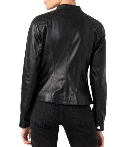 Women Biker Style Casual Black Leather Jacket 1