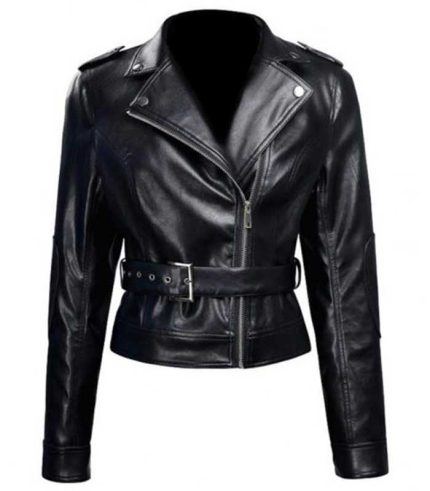 Women Black Gothic Biker Leather Jacket