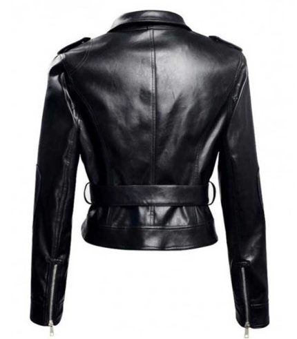 Women Black Gothic Biker Leather Jacket 1