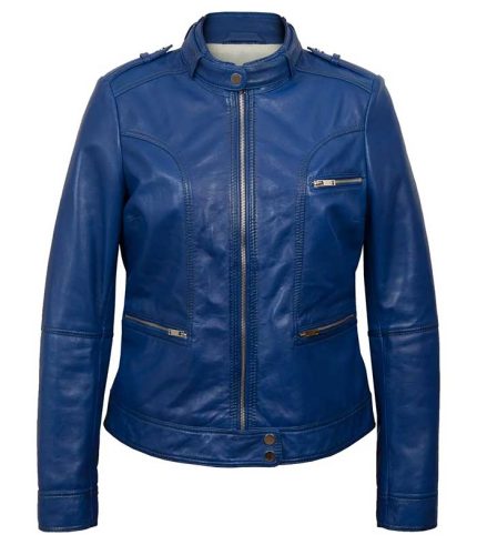 Women Blue Biker Leather Jacket