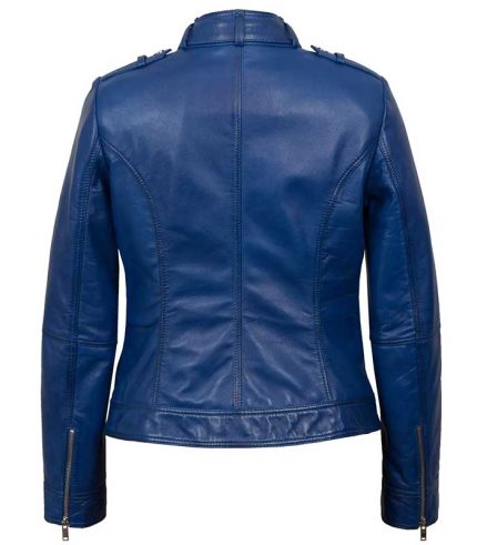 Women Blue Biker Leather Jacket 1