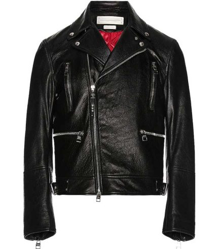 Men Black Essential Leather Biker Jacket