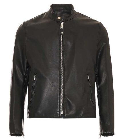 Men Black Leather Retro Racer Jacket