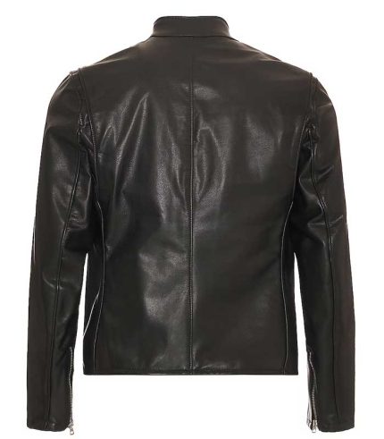 Men Black Leather Retro Racer Jacket 1