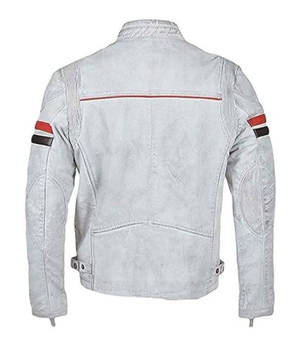 Men Vintage Cafe Racer Retro White Cowhide Motorcycle Jacket 1