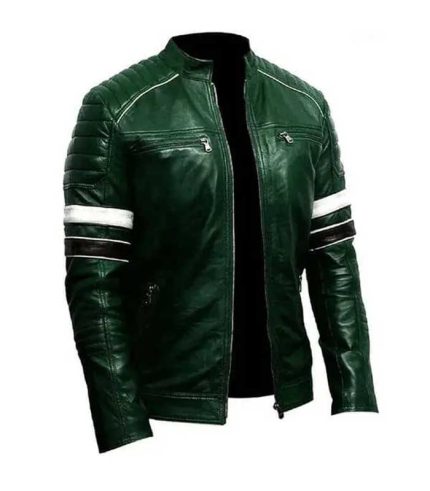 Mens Green Biker Leather Jacket