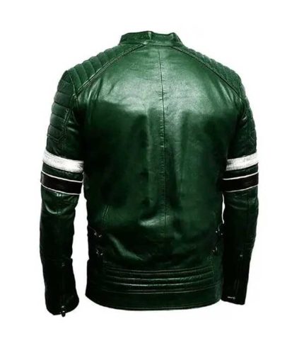Mens Green Biker Leather Jacket 1