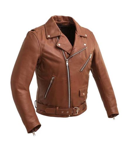Mens Whiskey Brown Leather Motorcycle Jacket