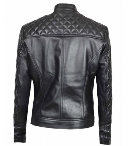 Women Black Quilted Biker Leather Jacket 1