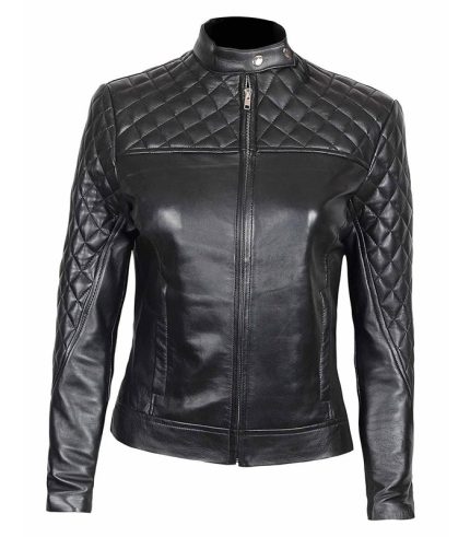 Women Black Quilted Biker Leather Jacket