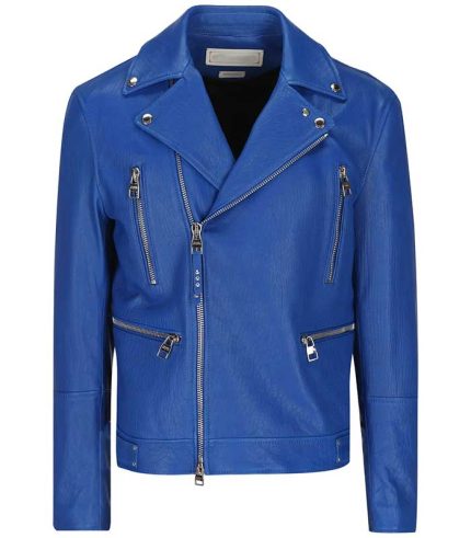 Women Blue Stylish Leather Biker Jacket