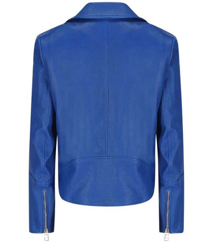 Women Blue Stylish Leather Biker Jacket 1