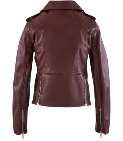 Women Burgundy Biker Leather Jacket 1