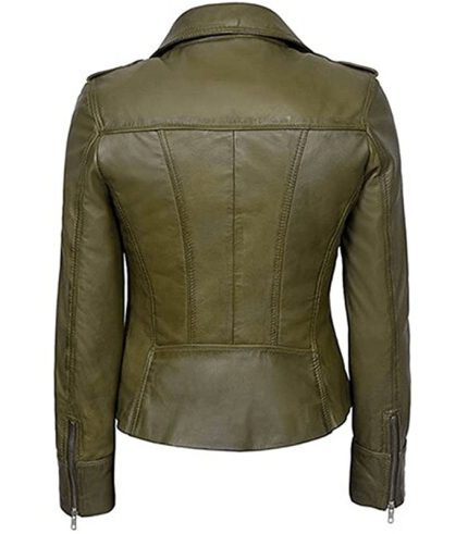 Women Classic Olive Green Biker Leather Jacket 1