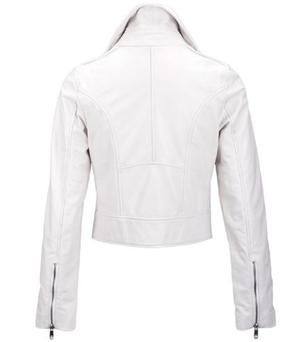 Women Classic White Short Slim Fit Biker Jacket 1