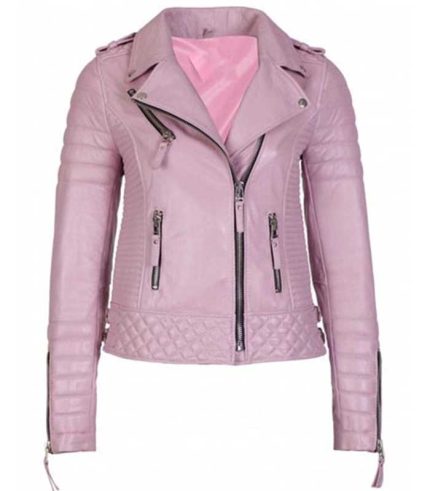 Women Pink Sheepskin Motorcycle Leather Jacket