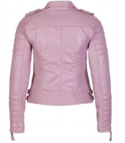 Women Pink Sheepskin Motorcycle Leather Jacket 1