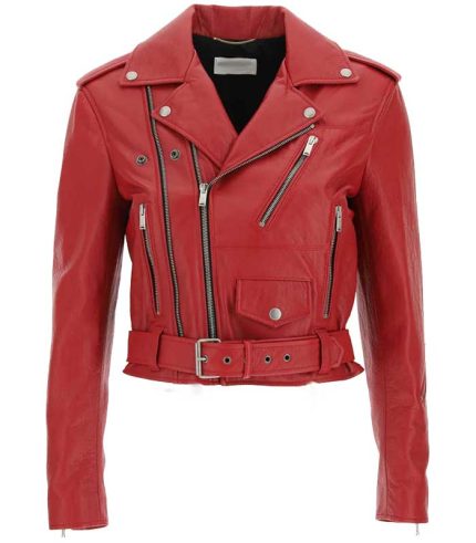 Women Red Leather Biker Style Jacket