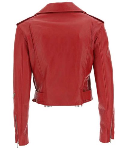 Women Red Leather Biker Style Jacket 1