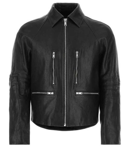 Men Black Zip Up Biker Leather Jacket