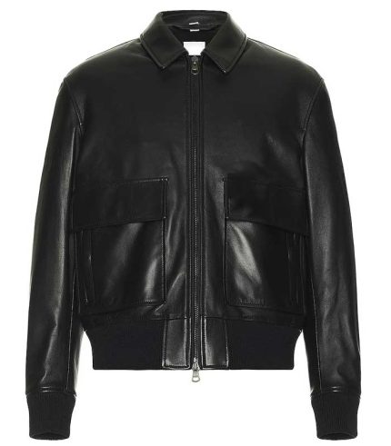Men Bomber Black Leather Jacket