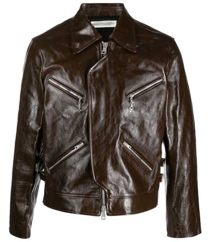 Men Brown Narrow Leather Jacket