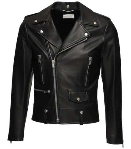 Men Classic Black Biker Style Leather Jacket