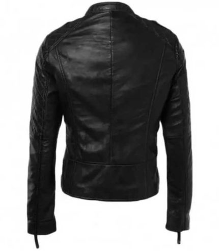 Women Bold Quilted Style Black Leather Jacket 1