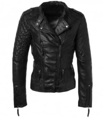 Women Bold Quilted Style Black Leather Jacket