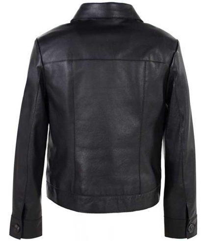 Women Boxy Chore Black Leather Jacket 1