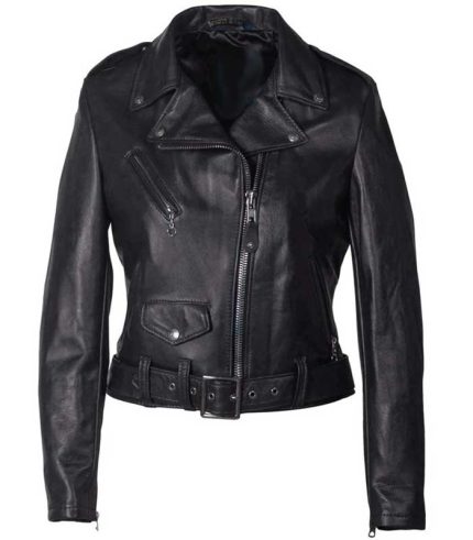 Women Cropped Perfecto Lambskin Leather Jacket