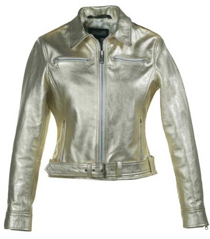 Women Gold Metallic Cowhide Leather Jacket
