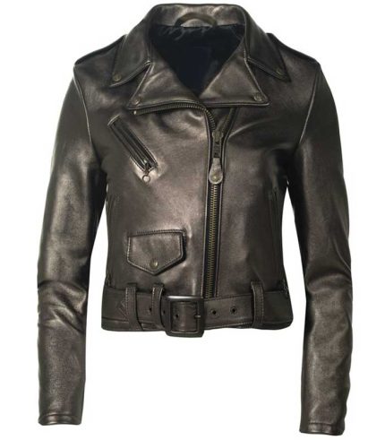 Women Metallic Lambskin Cropped Leather Jacket