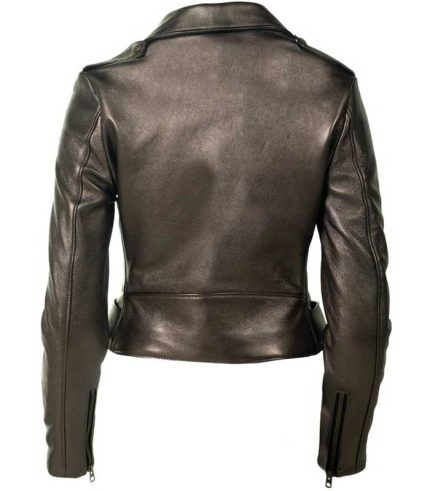 Women Metallic Lambskin Cropped Leather Jacket 1