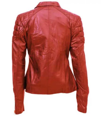 Women Red Quilted Leather Jacket 1