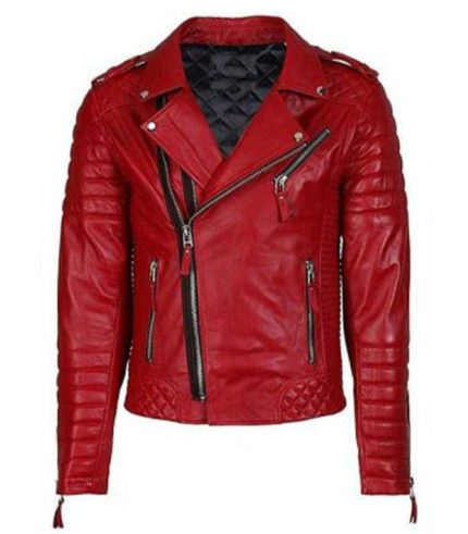 Men Classic Red Sheepskin Leather Jacket